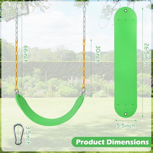 Image of Sunnyglade 2PCS Swings Seats Heavy Duty with 66 inch Chain, Playground Swing Set Accessories Replacement with Snap Hooks, Support 250lb (2, Grass Green)