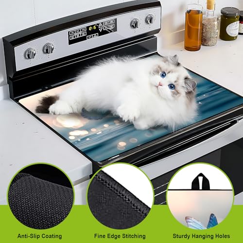 Image of BVBOX Stove Top Cover for Electric Stove, 28 inch x 20 inch Glass Cooktop Protector Mat with Hanging Loops, Anti-Scratch Non-Slip Dish Drying Mat, Washable Countertop Pad