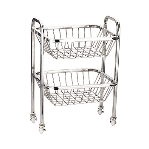 Image of Pigeon Stainless Steel Kitchen Trolley with Wheels 2-Tier | Multi-Layer Storage Rack for Fruits & Vegetables | Heavy-Duty, Rust-Proof, & Durable | Space-Saving Organizer for Home & Kitchen