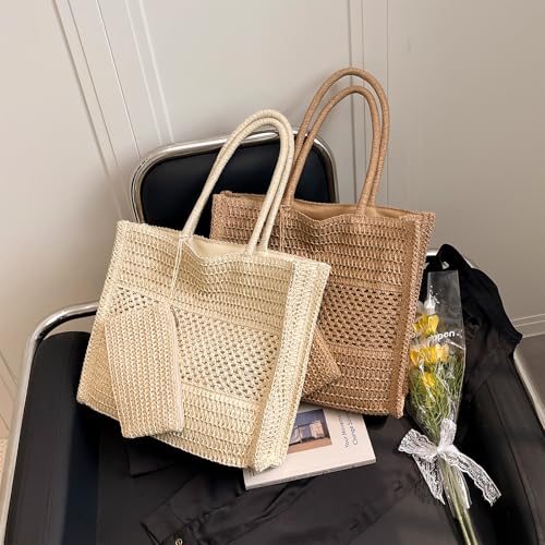 Bolso de playa tejido de paja para mujer miniatura 7