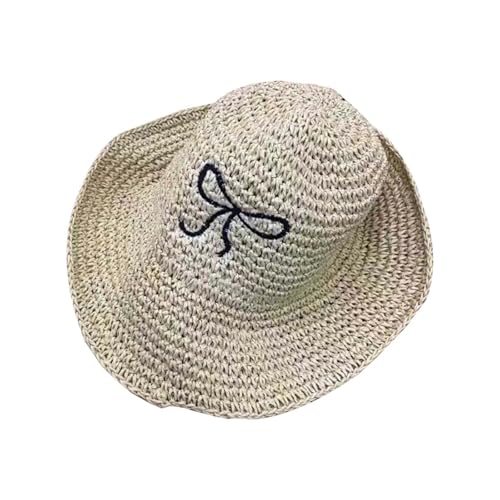 Sombrero de sol de verano para mujer, con bordado de lazo, estilo de jardín, sombrero de pescador tejido hueco, sombrero de paja adelgazante para exteriores LSr108, Negro , Talla única