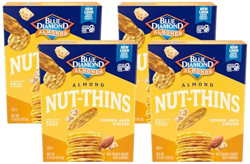Image of Blue Diamond Almonds Nut Thins Cracker Crisps, Pepper Jack,4.25 Ounce (Pack of 4)