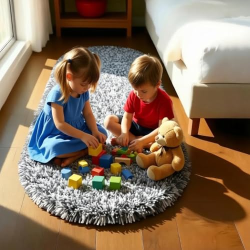 Image of Fluffy Silky Micro Fiber Polyster Carpet /Runner for Bedroom, Study Room, Playing Room, Guest Room ETC. 3x5 feet Feet, (Grey and Ivory Mix)