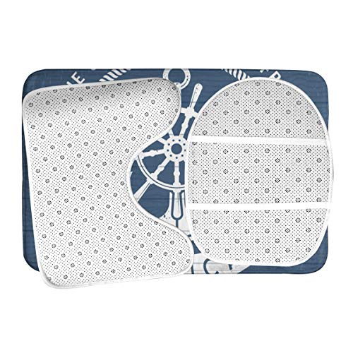 Houity 3-teiliges Badezimmermatten-Set, maritimes Anker-Poster, Ozean, Marina, Marineblau, Symbole, Badezimmerteppich… – Bild 7