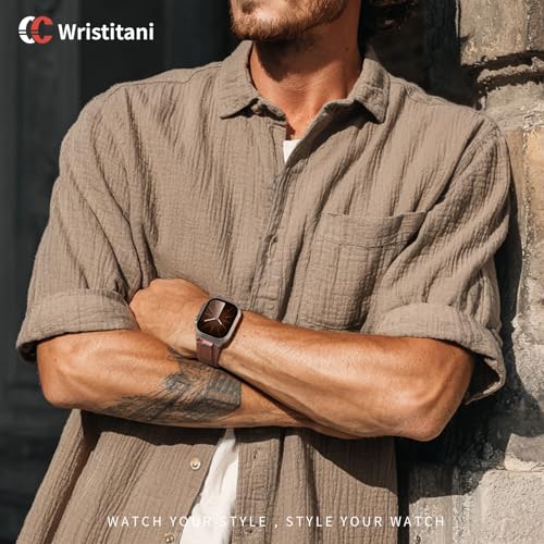 Image of Wristitani Leather Bands Compatible with Apple Watch Band 49mm 46mm 45mm 44mm for Men, Metal Connector & Genuine Leather Straps for iWatch Ultra3 /2 /1 SE3 /2 /1 Series 11 10 9 8 7 6 5 4 [NO Watch and Case]