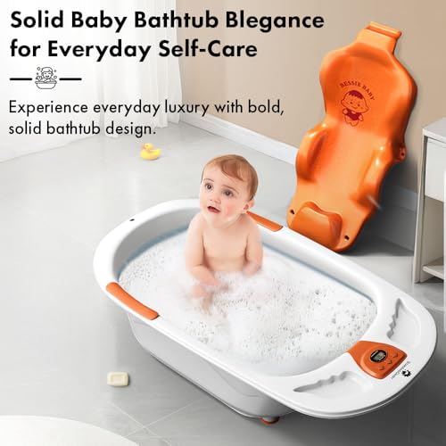 Image of StarAndDaisy Baby Bath tub for 0 to 5 Years with Temperature Sensor /Bath tub for Kids 0-3 Years for Kids with Anti-Slip Legs /Bath tub for Baby with Baby Bather Without Wheel(White-Orange)