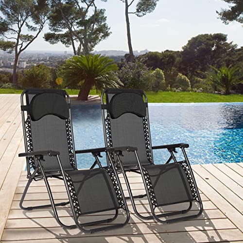 Set x 2 Sdraio da Spiaggia Pieghevole reclinabile da Giardino Gravità Zero, Sedia per giardino per mare Sedia Giardino (Nero) - Sedia gaming - Immagine 3