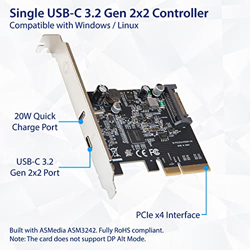 Image of IO CREST USB-C 3.2 Gen 2x2 + 20W QC Power Delivery PCI-e Gen 3 x4 Expansion Card SATA Powered ASMedia ASM3242