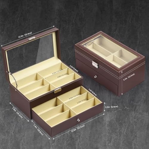Image of AUTOARK Leather Eyeglasses Storage Case Organizer,12 Piece,Brown,AW-129 | Sunglass Display,Drawer Lockable