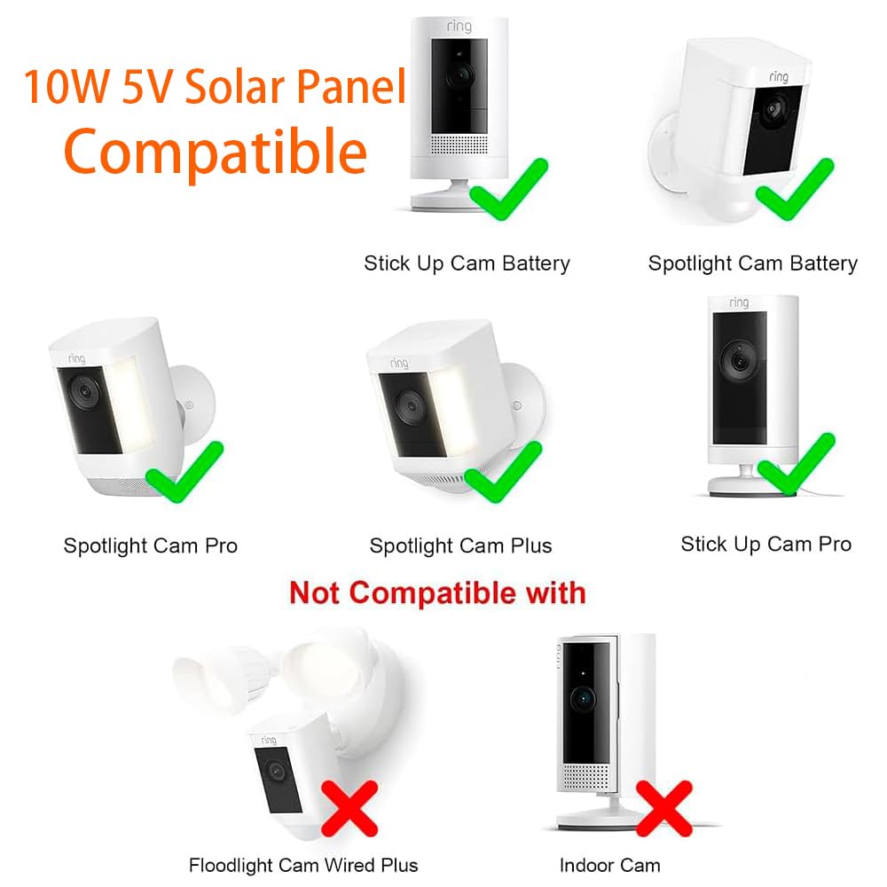 Caricabatterie per pannello solare da 10W/5V,con due connettori DC3.5x1,35 e USB-C, cavo di ricarica da 9,8Ft,compatibile con Ring Spotlight Cam Plus/Pro,batteria Stick Up Cam 2nd/3rd Generation