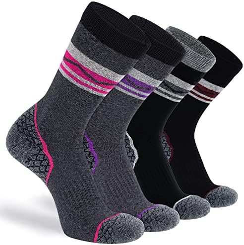 CS CELERSPORT 4 Pack Women's Merino Wool Crew Hiking Socks with Cushion Warm Thermal Winter Boot Athletic Socks Gifts for Women, Mixed Color, Small