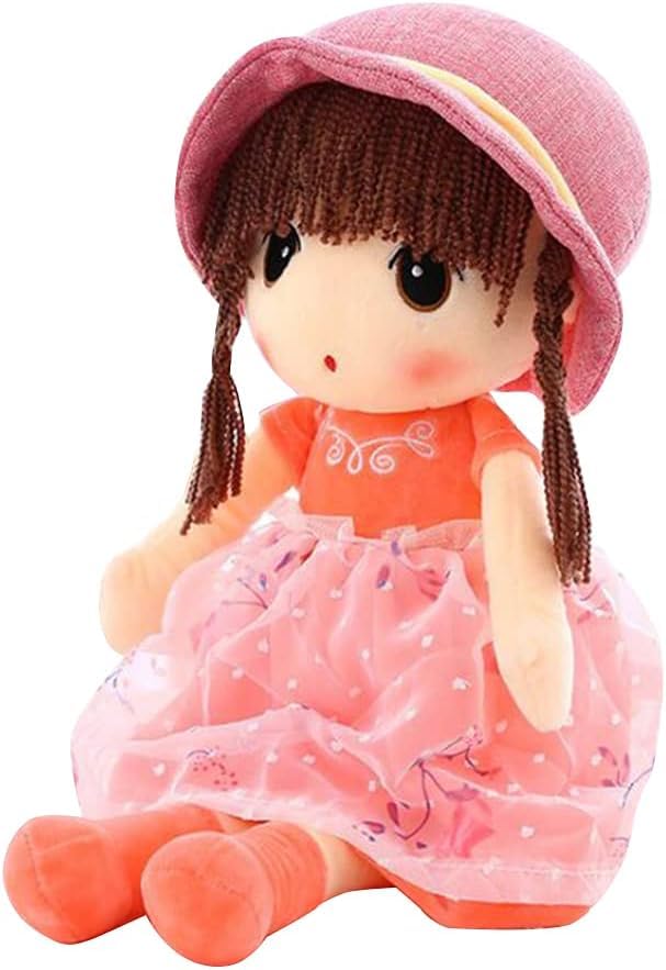 Sweetheart Soft Baby Doll Girl Plush Stuffed Toy with Hat Skirt Cute Rag Dolls Baby Girls Sleeping Partner Doll Xmas Birthday Gift for Kids 45cm - Pink