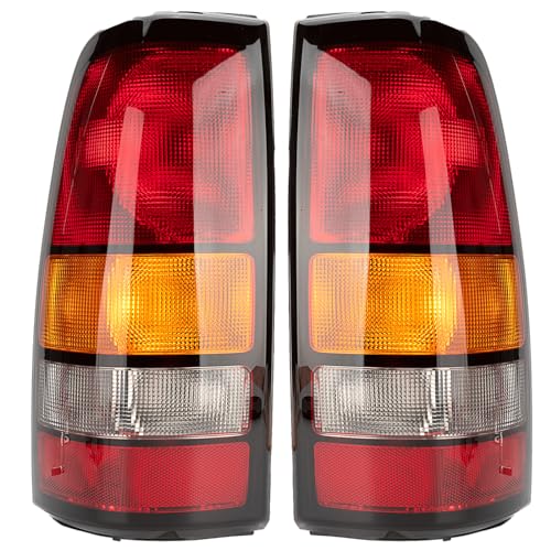 MiKaFex Tail Light Housing Compatible With 1999-2002 Chevy Silverado 1500 2500 3500 1999-2006 GMC Sierra Driver and Passenger Side Red Rear Brake Lamps Without Bulb Red+Amber+White Black Edge