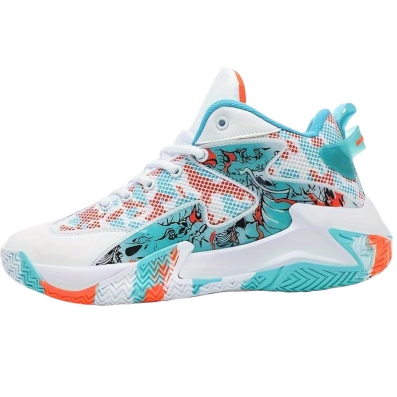 Breathable Basketball Sneakers - Non-Slip, Shock-Absorbing Sneakers with Cool Graffiti Design & Camo Rubber Sole for All Seasons, Basketball Shoes