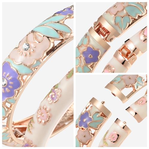 Image of UJOY Vintage Cloisonne Jewelry Handcrafted Bracelets Gorgeous Enameled Flower Plated Cuff Bangles Gifts 88A