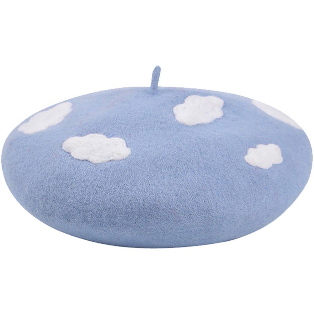 3946 Women Handmade White Cloud Beret Hat Soft Wool Cap Winter Warm Kmiunty Women Handmade White Cloud Beret Hat Soft Wool Cap  main image 4
