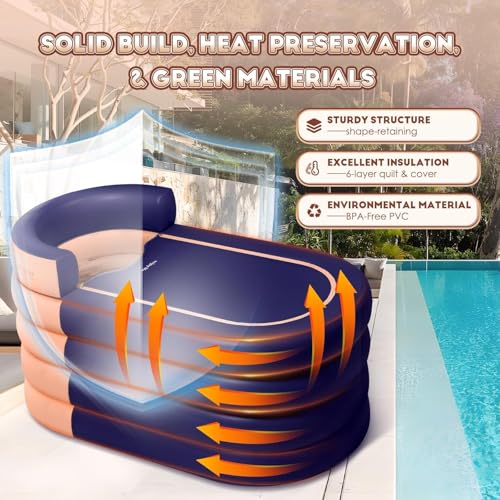 Image of Inflatable Adult Bathtub, Foldable Portable Durable Soaking Bath Tub with Cordless Air Pump, PVC Inflatable Pool, Quick Drain Design, for Family Bathroom Spa Massage