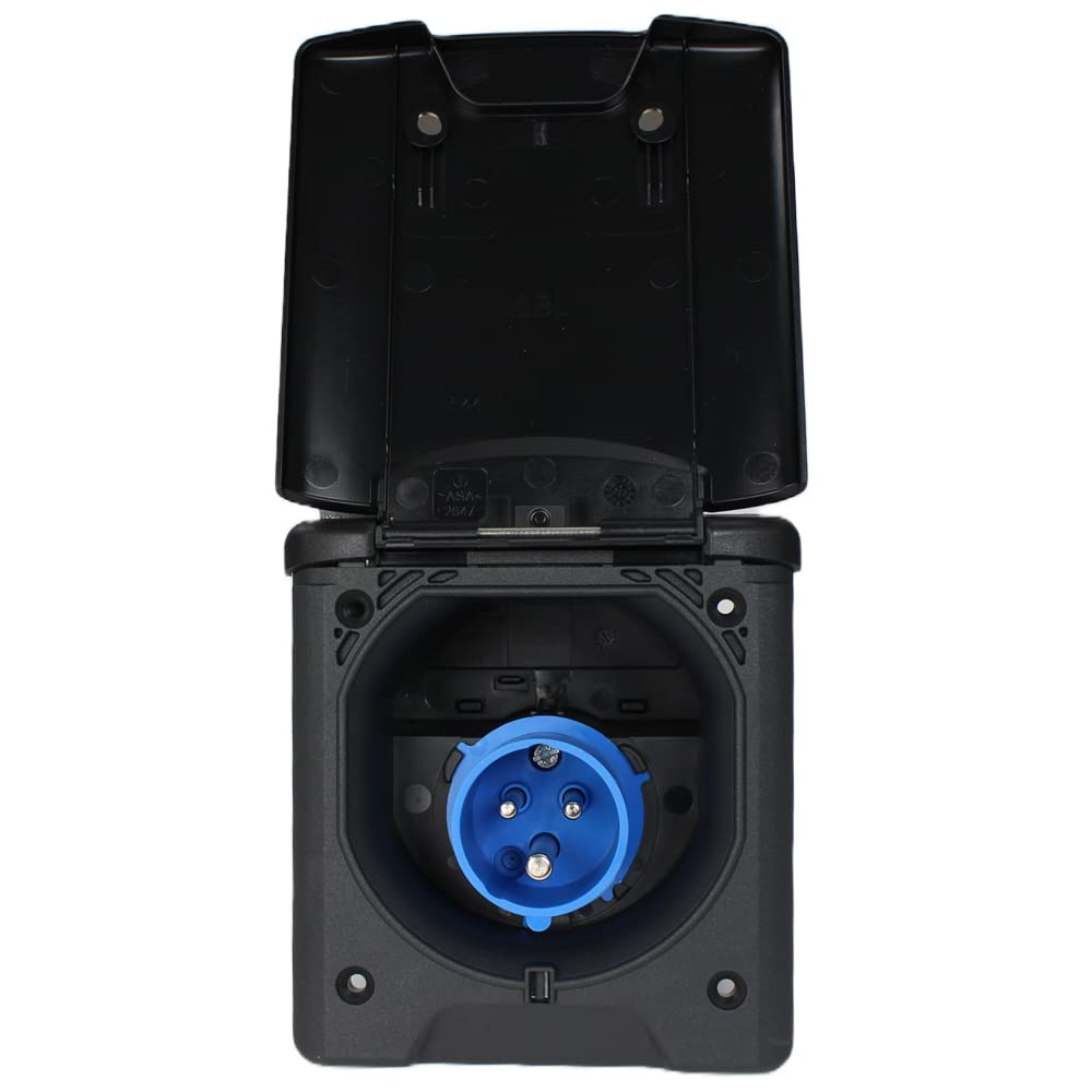 Prise extérieure CEE - Prise d'alimentation encastrable pour caravane et camping-car - 220 V - 250 V ABL - Couvercle magnétique - Noir