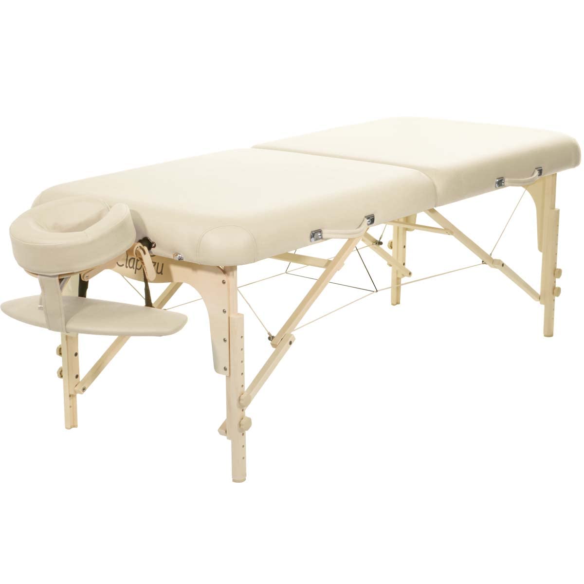 Classic Set | professionelle Mobile Massageliege Creme | 65 mm Polsterung ﻿| ﻿184 x 75 cm | inkl. ﻿Kopfstütze ErgoFit mit Polsterkragen, ﻿Armablage, ﻿Transporttasche ﻿| seit 35 Jahren