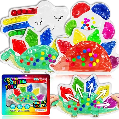 Image of 4-Pack Color Sorting Sensory Toys for Toddlers Ages 3+ Montessori Travel Toys Calm Down Toy for Preschool | Flower, Porcupine, Cloudy Rainbow Color Matching Activities Gift Ready for Boys Girls B-Day