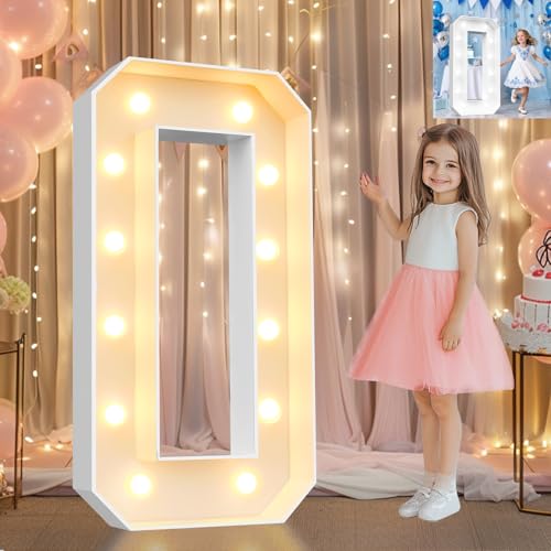Image of Pooqla 4 FT Light Up Marquee Letters, Giant Mosaic Letter Cool White and Warm White LED, Large Lighted Alphabet Lights for Balloons Birthday Party Anniversary Wedding Decorations, Letter O