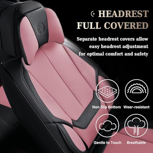 Image of Coverado Universal Seat Covers Front, 2-Pack Universal Seat Covers for Cars, Waterproof Nappa Leather Car Seat Covers with Head Pillow, Auto Protectors Fit for Most Sedans Pick-up Truck-Black&Pink