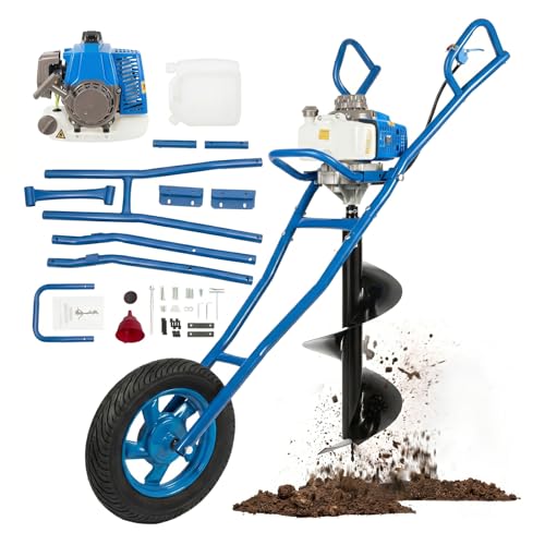 LENJKYYO Tarière Thermique 63cc 2 Temps 2,2kW, Tarière à Essence avec Roue, Forage 300mm, Tariere Thermique pour Perceuse de Terre, Outil Creuser Trou pour...