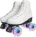 Pattini a Rotell con 4 Ruote, Quad Pattini per Bambini con Ruote Illuminanti LED, Vamp in Pelle PU Pattini da Pattinaggio per Donne Adulte Ragazze