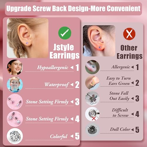 Jstyle Hypoallergenic Earrings for Girls Women Surgical Stainless Steel Earrings for Sensitive Ears Screw Back Earrings Set Cute Girls Todder Earrings Kids Earrings Jewelry for Teen Girls3