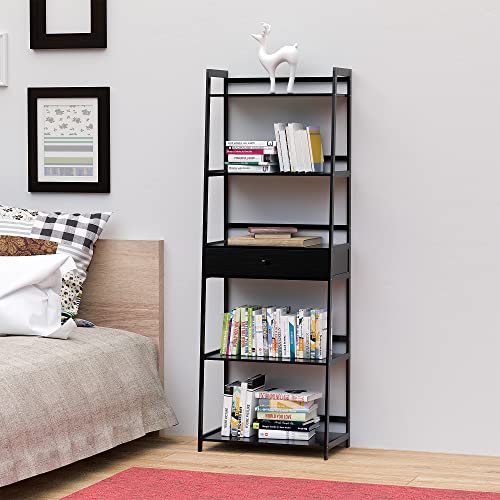 Wtz Bookshelf Book Shelf With Door, Bookcase Storage Shelves Book Case With Drawers, Ladder Shelf For Bedroom, Living Room, Office Mc-518(Black) #TOP3