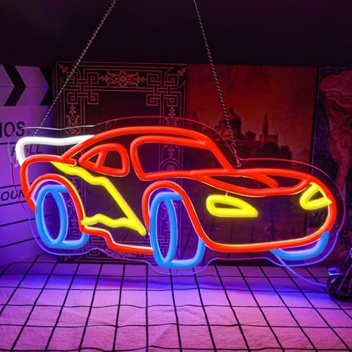 Flixyticy Enseignes lumineuses néon Racing Car, LED néon à suspendre pour chambre de garçon, décoration murale pour salle de jeux (Racing Car)
