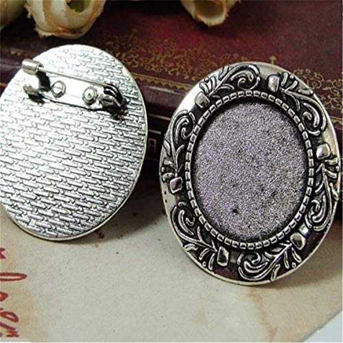 20pcs 20mm Zinc Alloy Antique Silver Circle Round Brooch Pin with Flowers Bezel Cabochon Tray,Cameo Brooch Setting