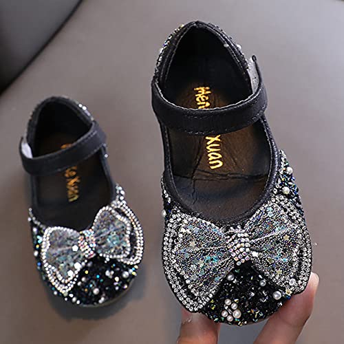 Girls White Dress Shoes Fashion Spring and Summer Girls Sandals Party Dress Dance Show Princess Shoes Pearl Rhinestone (Black-2, 12.5 Little Child)3