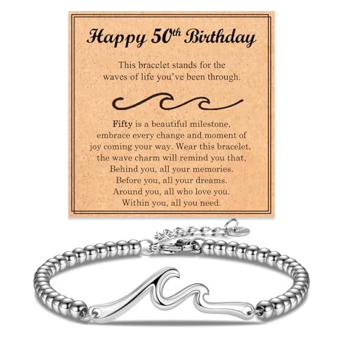 Birthday Gifts for Women Her, Cool Wave Bracelet Gifts for 30th-80th Birthday Woman Mom Wife Grandma Daughter Best Friend with Happy Birthday Card