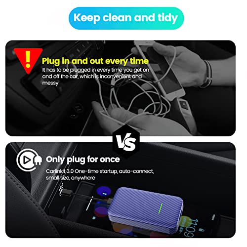 Rilycay Adaptador Carplay sem fio e Android Auto, Dongle sem fio Carplay para carro CarPlay com fio