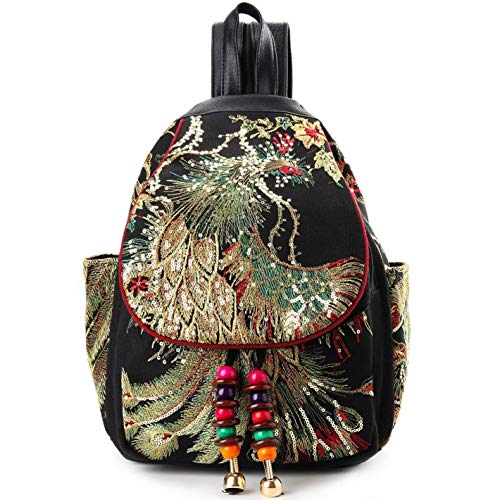 GXFLO Vintage Phoenix Lentejuelas Bordadas Mujer Mochila de viaje Bolso de hombro de viaje Cover