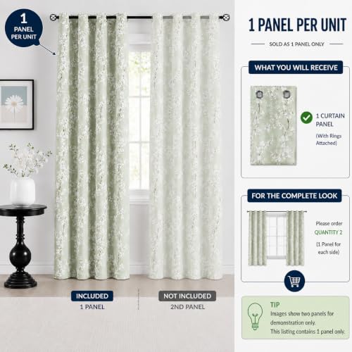 Image of BFAM Floral Print 100% Blackout Curtain with Black Linning at Back, Floral Print Curtains for Living Room /Bedroom Thermal Insulated Energey Saving Blossom Curtain, Pack of 1 Curtain