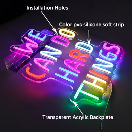 Image of We Can Do Hard Things Neon Sign for Teachers - Dimmable Multicolor Letter Classroom Light with Wired Dimmer, 11.4x12.8 in, Includes 4 Wall Anchors - Back to School Teacher Gift