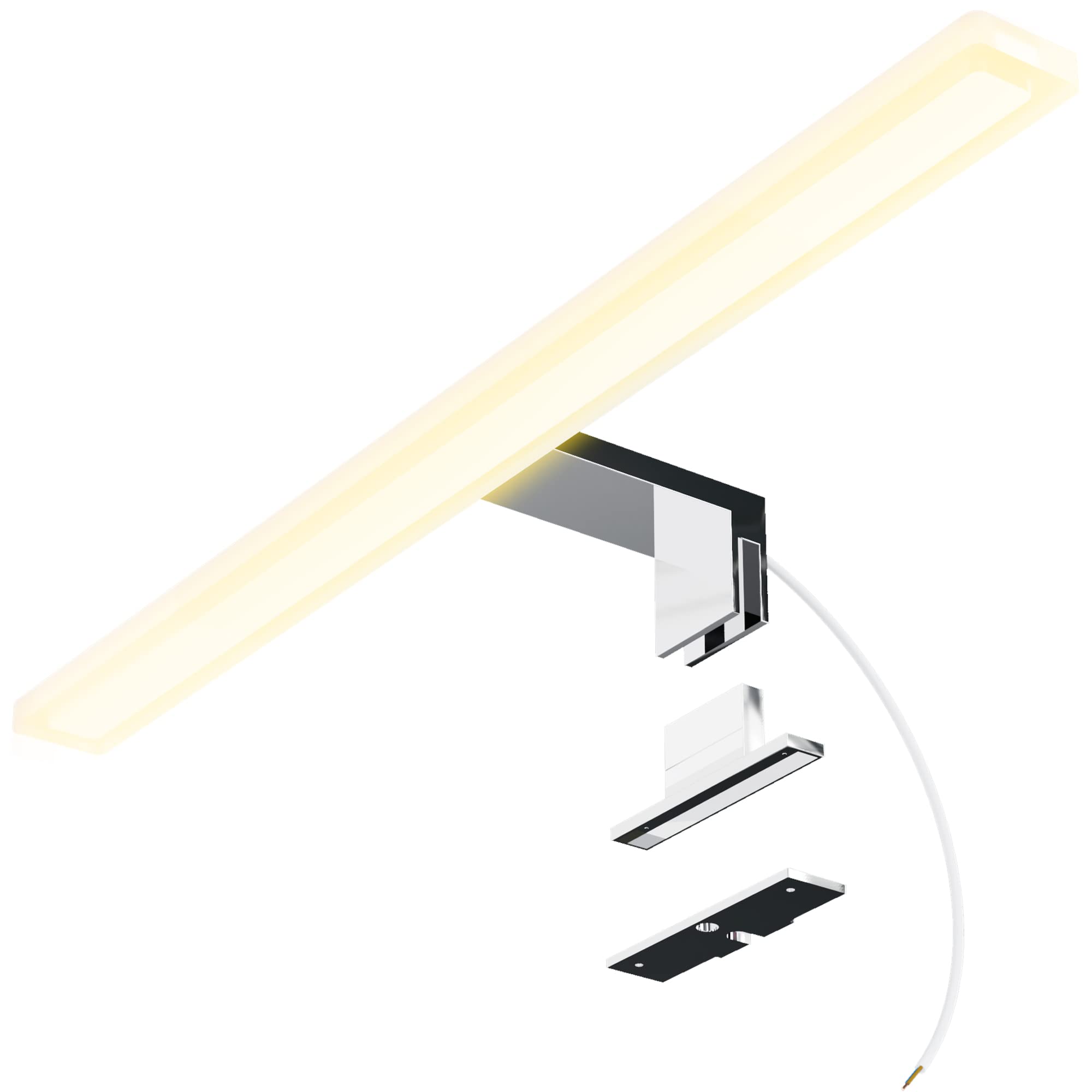 SSC-LUXon LINA - Lampada da specchio per bagno, 50 cm, luce bianca calda, 230 V, colore argento lucido, 3 in 1