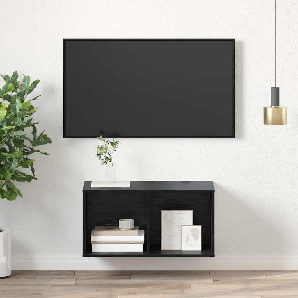 Zestaw szafek pod telewizor, montowana na ścianie, wygląd czarnego dębu, 37 x 37 x 72 cm, nowoczesny design, oszczędzający miejsce regał na media, trwały materiał drewnopochodny, uniwersalny