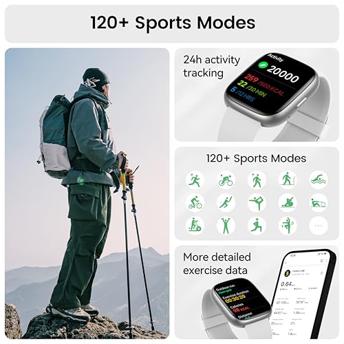 Image of Smart Watch with Alexa Built-in, 1.83 inch HD Touchscreen Fitness Tracker with Bluetooth Calling, Fitness Watch with Heart Rate /Sleep Monitor /120+ Sports, IP68 Waterproof Smartwatch for Android iOS, Gray