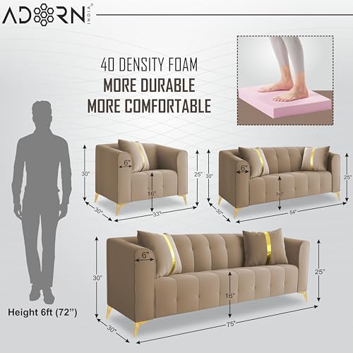 Image of Adorn India Premium Mystic - 3 Years Warranty - 3+2+1 Sofa Set Velvet Suede Fabric - Beige