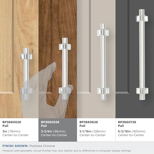 Image of Amerock | Cabinet Pull | Polished Chrome | 3-3 /4 inch (96 mm) Center to Center | Davenport | 1 Pack | Drawer Pull | Drawer Handle | Cabinet Hardware