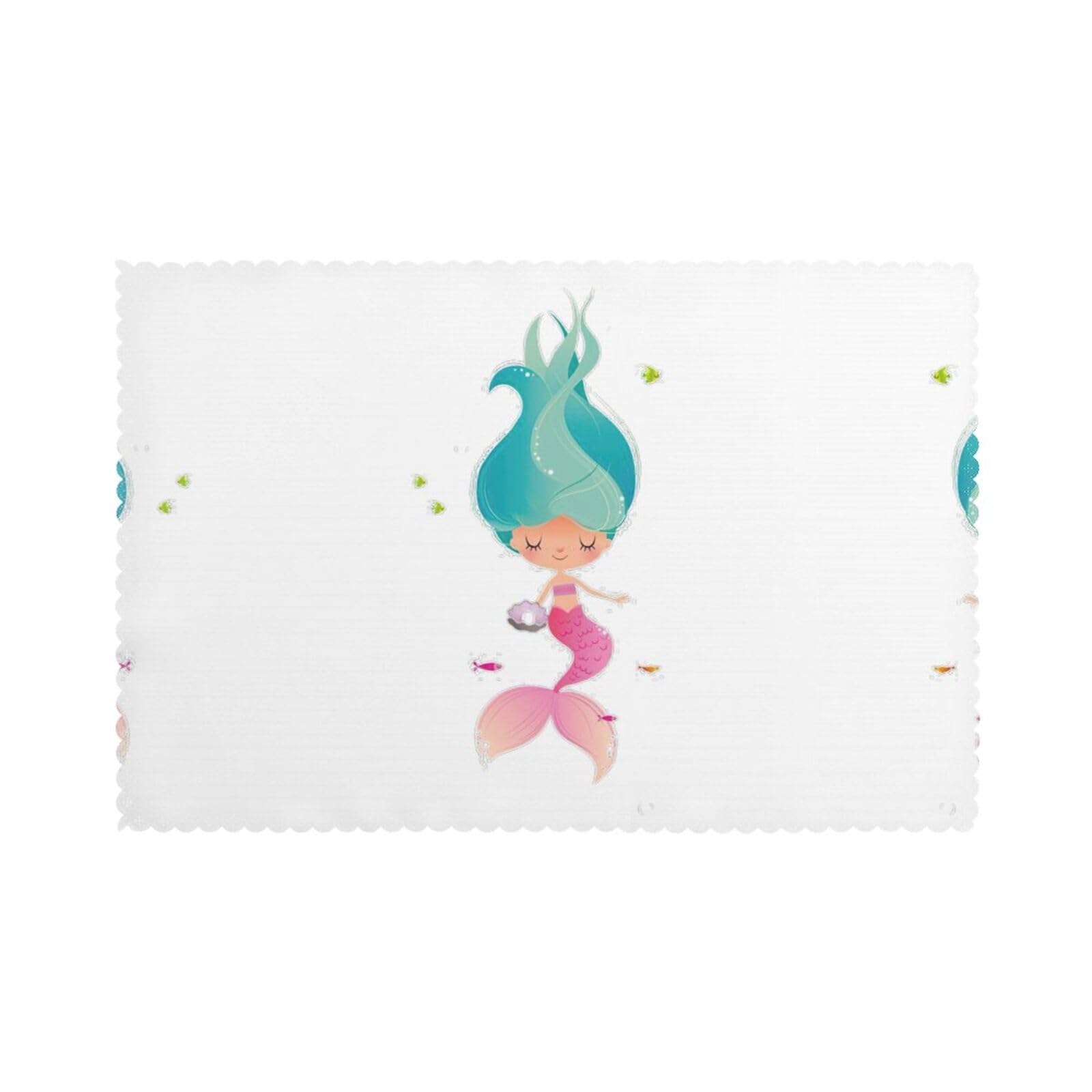 Mermaid Print Placemats Set Of 6, 12x18 Inch Polyester Washable Heat Resistant Kitchen Dining Table Mats