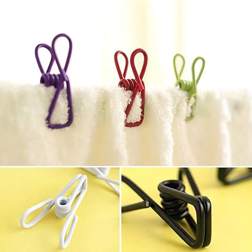 Miniatura 5 de Renashed Paquete de 50 clips de alambre de acero, coloridos recubiertos de vinilo, resistentes al viento, pinzas para secar el hogar, lavandería y