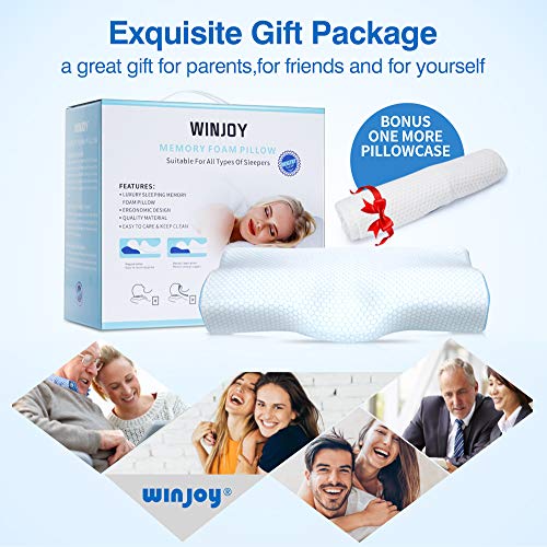 Winjoy Contour Memory Foam Pillow Orthopedic Sleeping Pillows, Ergonomic Cervical Pillow for Neck Pain - for Side Sleepers, Back and Stomach Sleepers, Free Pillowcase Included - Thumbnail 5