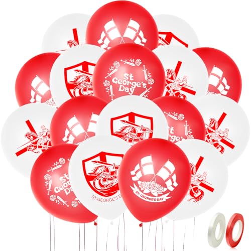 Happy St. Georges Day Balloons St Georges Day Decorations 20 Pcs Red & White Latex Balloons for England National Day