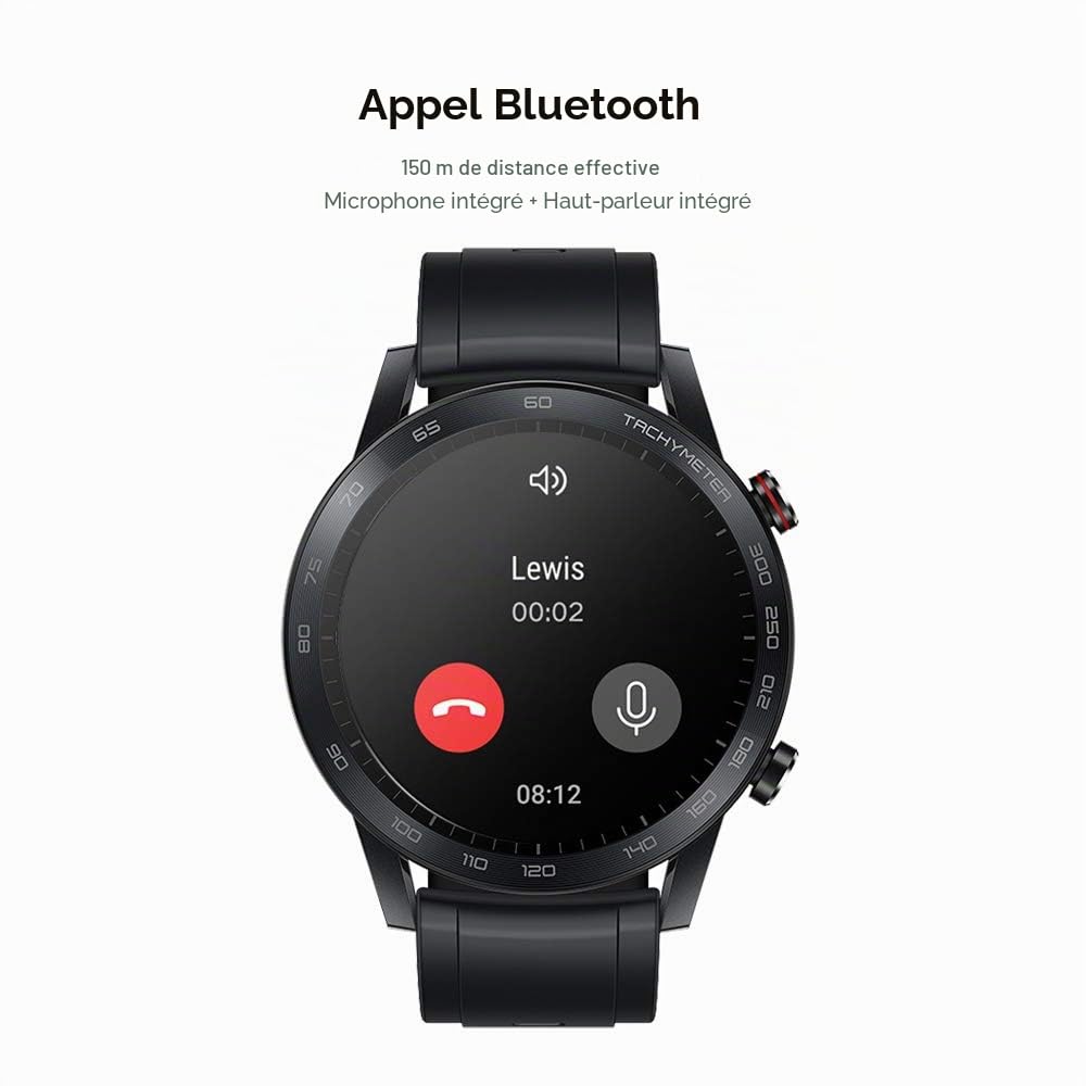 Honor MagicWatch 2 Montre Connectée 46mm Montre Intelligente Homme Bluetooth, Moniteur de Fréquence Cardiaque et de Stress Spo2, GPS, 5ATM Tracker d'Activité, Noir