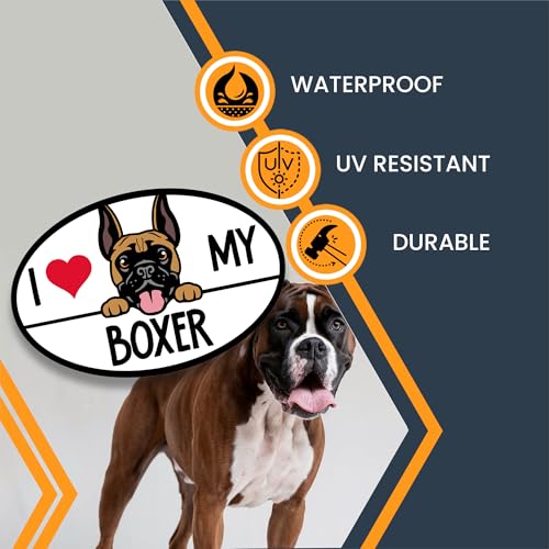 Image of I Love My Boxer Dog Breed Car Magnet 4x6 Inch, Dog Lover Gift, Made in USA | Heavy duty magnetic decal for car, truck, SUV or fridge, full color UV printed