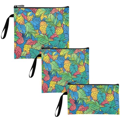 Colorful Fruit Leaf Flowers 3 Piecing Reusable Zipper Snack Bag Waterproof Food-Safe Storage Zipper Bag for Kids Students Adults Food